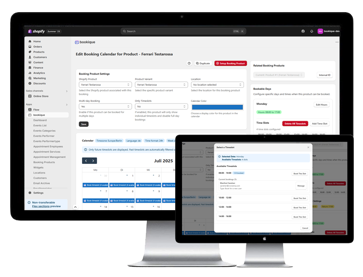 Booking Product Setup Interface