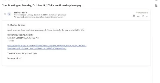 Approval email with payment link