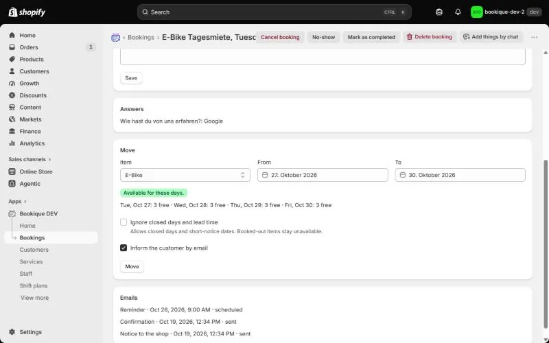 Moving a rental to new dates in the admin