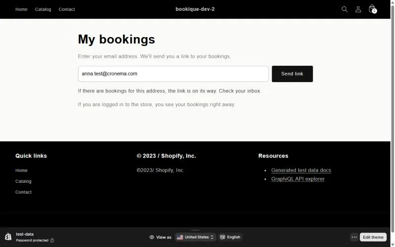 Requesting a login link with the email address
