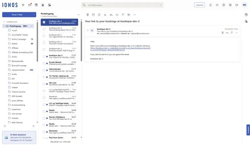 Email with the login link