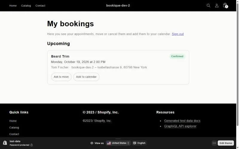 My bookings page with upcoming bookings