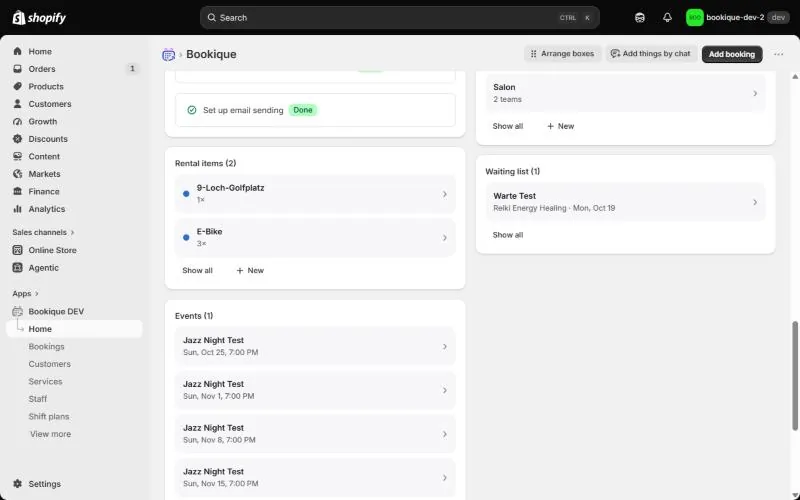 Boxes for staff, services and events on the home page