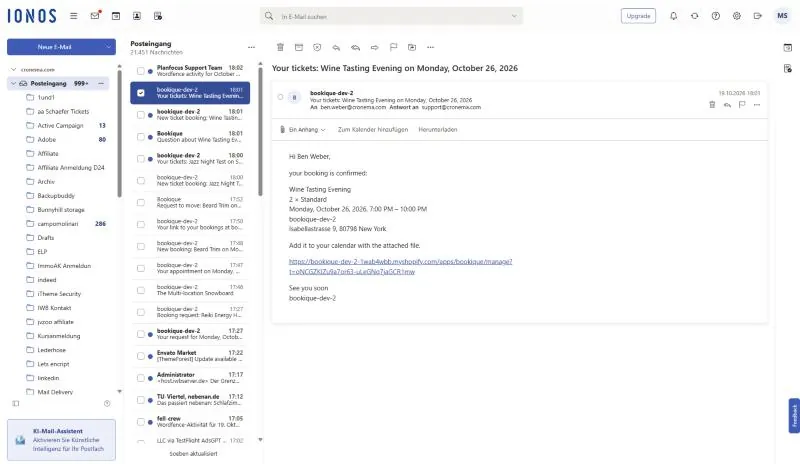 Ticket confirmation email
