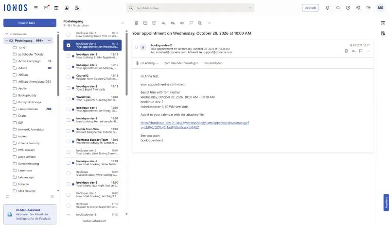 Correo de confirmación de una reserva pagada con un bono