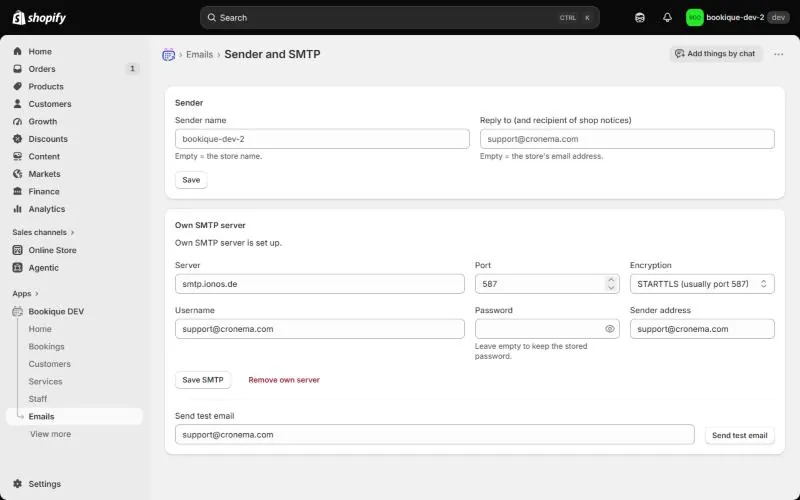 Sender name, reply-to address and own SMTP server
