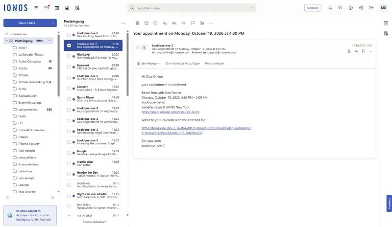 Confirmation email with the meeting link