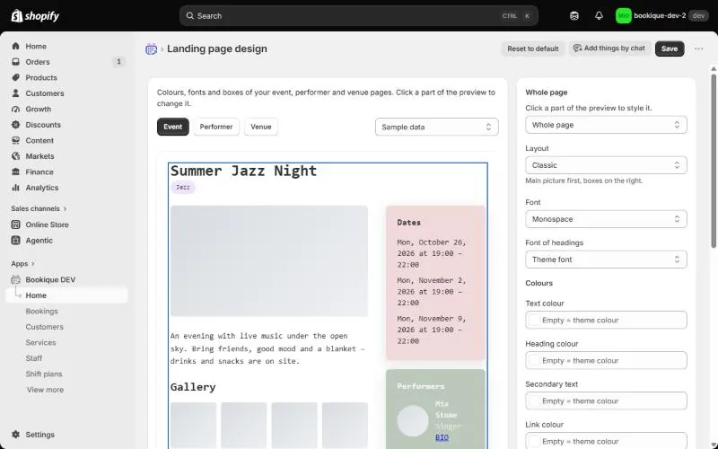 Landing page design editor with preview