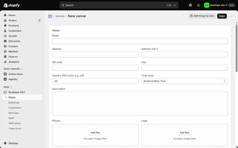 Form for a new venue