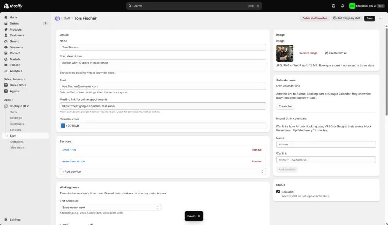 Own meeting link of a staff member
