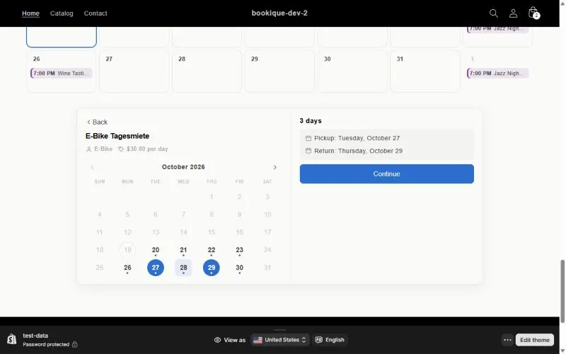From–to calendar with pickup and return date